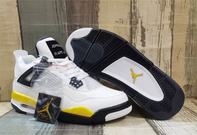 Men's Hot Sale Running weapon Air Jordan 4 White/Yellow Shoes 0300